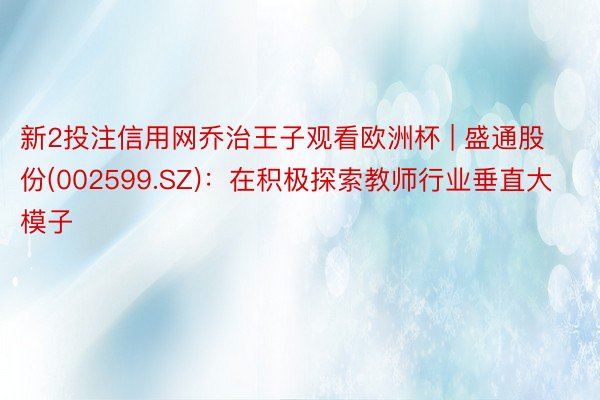 新2投注信用网乔治王子观看欧洲杯 | 盛通股份(002599.SZ)：在积极探索教师行业垂直大模子